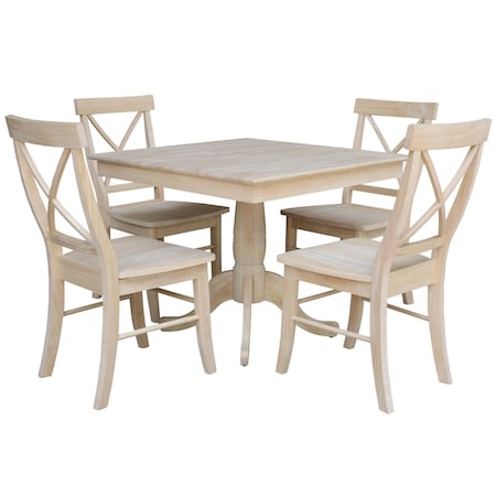 International Concepts 36 in. x 36 in. Square Top Pedestal Table  With 4 Dining Chairs Set of 5 K-3636TP-C613-4